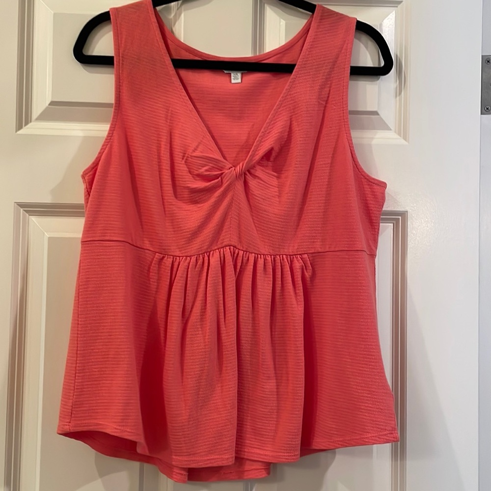 Lucky Brand Coral Twist-Front Sleeveless Peplum Top